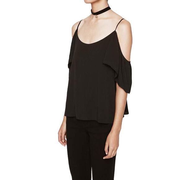 Rebecca Minkoff Aida Black Cold Shoulder Spaghetti Strap Blouse Top Small - Picture 3 of 14